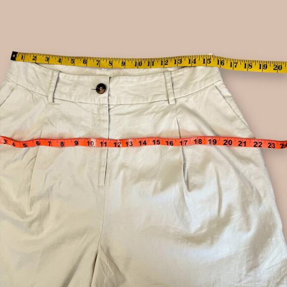 Alex Marie Linen Blend Pleated High Rise Wide Leg Bermuda Shorts Size 12 Neutral - Picture 8 of 11